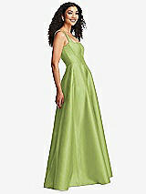 Side View Thumbnail - Mojito Boned Corset Closed-Back Satin Gown with Full Skirt and Pockets