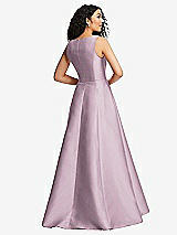 Rear View Thumbnail - Suede Rose Boned Corset Closed-Back Satin Gown with Full Skirt and Pockets