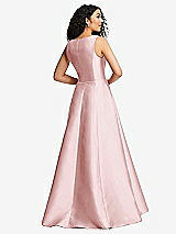 Rear View Thumbnail - Ballet Pink Boned Corset Closed-Back Satin Gown with Full Skirt and Pockets