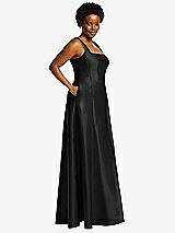Alt View 2 Thumbnail - Black Boned Corset Closed-Back Satin Gown with Full Skirt and Pockets