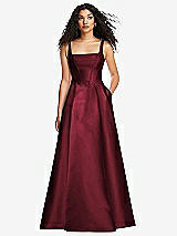 Front View Thumbnail - Cabernet Boned Corset Closed-Back Satin Gown with Full Skirt and Pockets