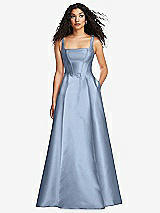 Front View Thumbnail - Cloudy Boned Corset Closed-Back Satin Gown with Full Skirt and Pockets