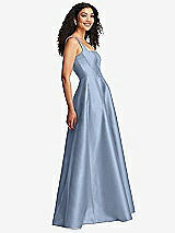 Side View Thumbnail - Cloudy Boned Corset Closed-Back Satin Gown with Full Skirt and Pockets