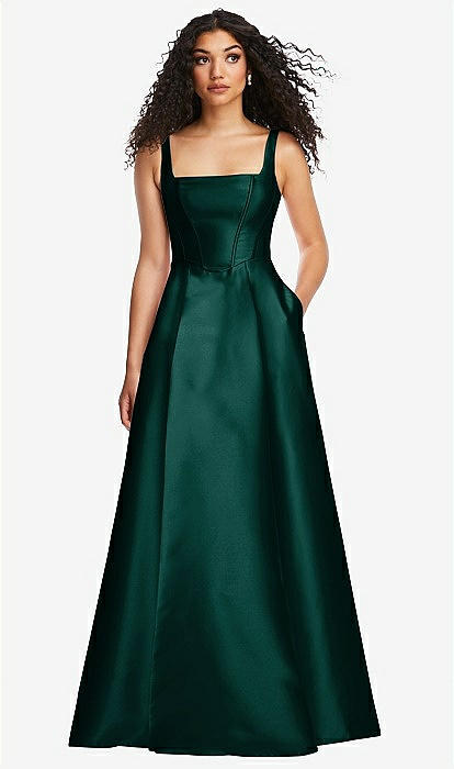 Boned Corset Closed-back Satin Bridesmaid Dress With Full Skirt