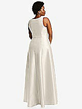Alt View 3 Thumbnail - Ivory Boned Corset Closed-Back Satin Gown with Full Skirt and Pockets