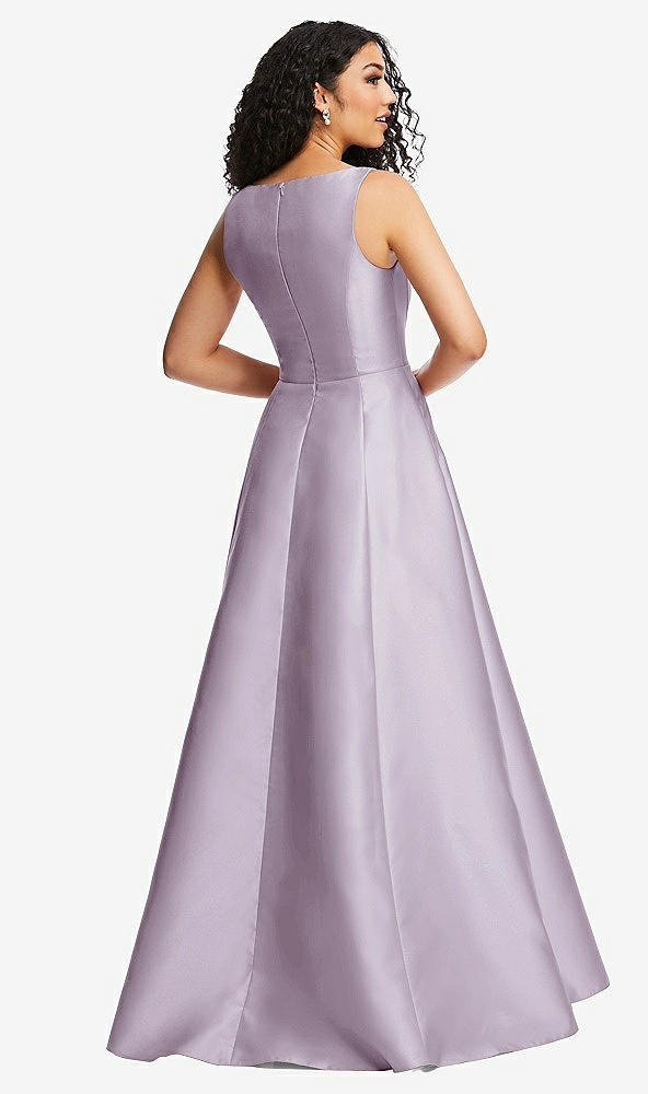 Back View - Lilac Haze Boned Corset Closed-Back Satin Gown with Full Skirt and Pockets