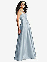Side View Thumbnail - Mist Boned Corset Closed-Back Satin Gown with Full Skirt and Pockets