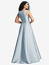Rear View Thumbnail - Mist Boned Corset Closed-Back Satin Gown with Full Skirt and Pockets