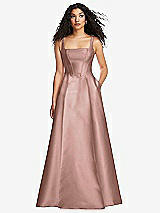 Front View Thumbnail - Neu Nude Boned Corset Closed-Back Satin Gown with Full Skirt and Pockets