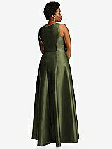 Alt View 3 Thumbnail - Olive Green Boned Corset Closed-Back Satin Gown with Full Skirt and Pockets