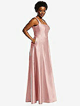 Alt View 2 Thumbnail - Rose Boned Corset Closed-Back Satin Gown with Full Skirt and Pockets