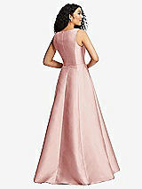 Rear View Thumbnail - Rose Boned Corset Closed-Back Satin Gown with Full Skirt and Pockets