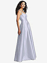 Side View Thumbnail - Silver Dove Boned Corset Closed-Back Satin Gown with Full Skirt and Pockets