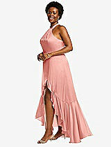 Side View Thumbnail - Rose Tie-Neck Halter Maxi Dress with Asymmetric Cascade Ruffle Skirt