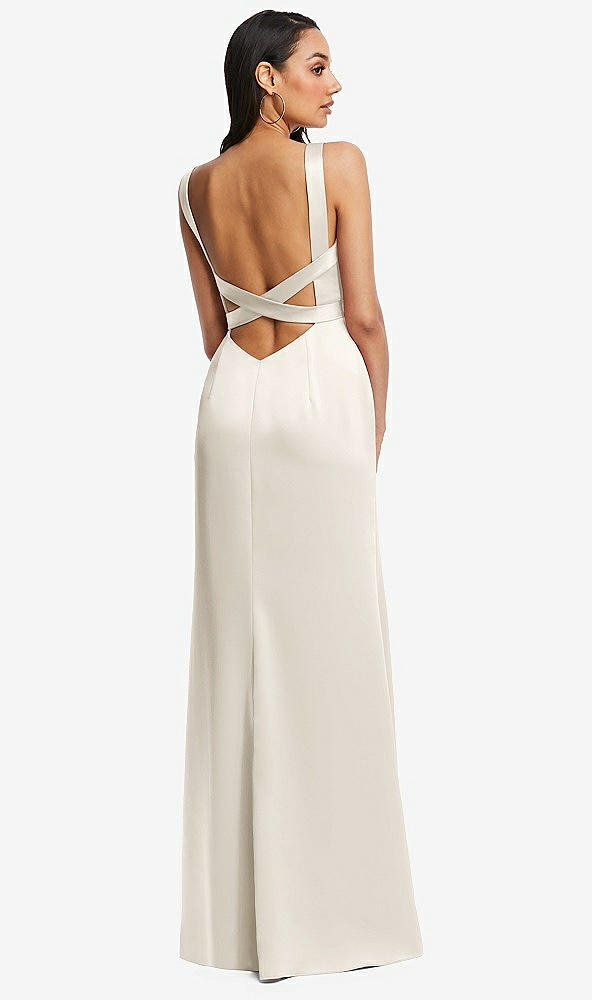 Back View - Ivory Framed Bodice Criss Criss Open Back A-Line Maxi Dress
