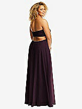 Alt View 3 Thumbnail - Deep Plum Strapless Empire Waist Cutout Maxi Dress with Covered Button Detail