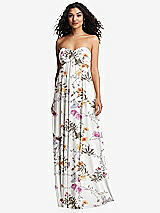 Alt View 5 Thumbnail - Butterfly Botanica Ivory Strapless Empire Waist Cutout Maxi Dress with Covered Button Detail
