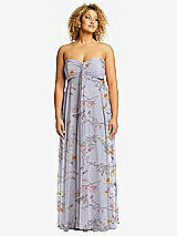 Alt View 1 Thumbnail - Butterfly Botanica Silver Dove Strapless Empire Waist Cutout Maxi Dress with Covered Button Detail