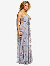 Alt View 2 Thumbnail - Butterfly Botanica Silver Dove Strapless Empire Waist Cutout Maxi Dress with Covered Button Detail