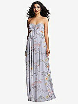 Alt View 5 Thumbnail - Butterfly Botanica Silver Dove Strapless Empire Waist Cutout Maxi Dress with Covered Button Detail