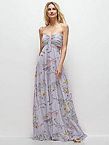 Front View Thumbnail - Butterfly Botanica Silver Dove Strapless Empire Waist Cutout Maxi Dress with Covered Button Detail