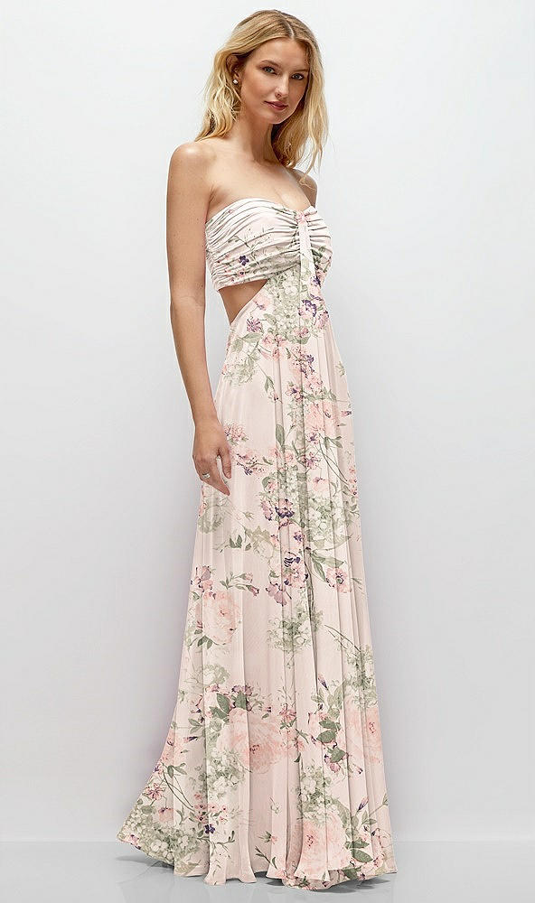 Back View - Blush Garden Strapless Empire Waist Cutout Maxi Dress with Covered Button Detail