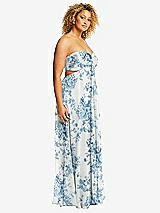 Alt View 2 Thumbnail - Cottage Rose Dusk Blue Strapless Empire Waist Cutout Maxi Dress with Covered Button Detail