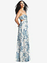 Alt View 4 Thumbnail - Cottage Rose Dusk Blue Strapless Empire Waist Cutout Maxi Dress with Covered Button Detail
