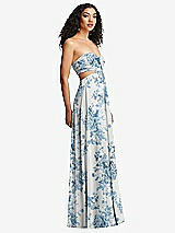 Alt View 6 Thumbnail - Cottage Rose Dusk Blue Strapless Empire Waist Cutout Maxi Dress with Covered Button Detail