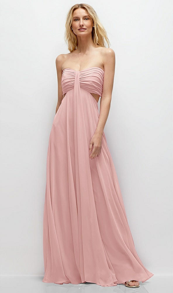 Front View - Rose Strapless Empire Waist Cutout Maxi Dress with Covered Button Detail