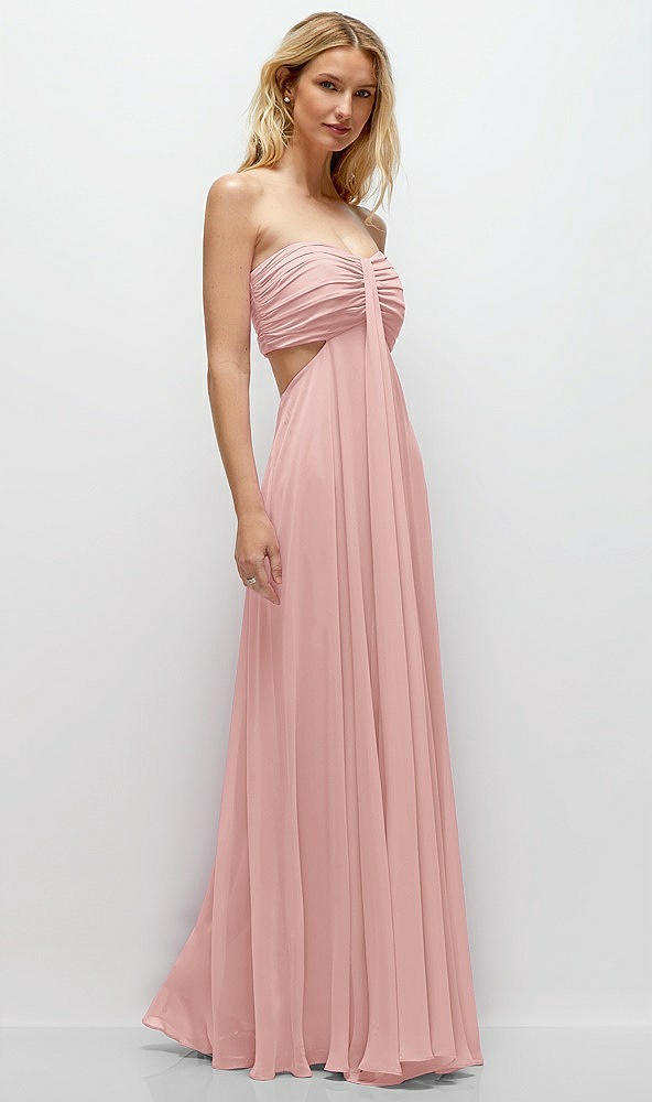 Back View - Rose Strapless Empire Waist Cutout Maxi Dress with Covered Button Detail