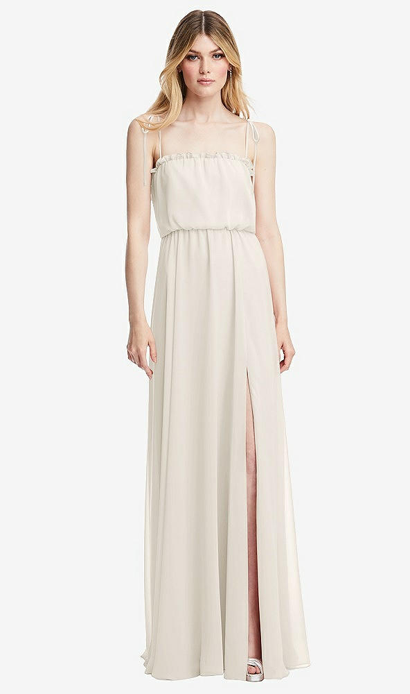 Front View - Ivory Skinny Tie-Shoulder Ruffle-Trimmed Blouson Maxi Dress