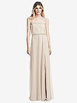 Front View Thumbnail - Oat Skinny Tie-Shoulder Ruffle-Trimmed Blouson Maxi Dress