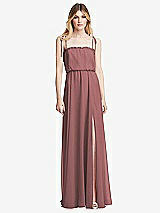 Front View Thumbnail - Rosewood Skinny Tie-Shoulder Ruffle-Trimmed Blouson Maxi Dress
