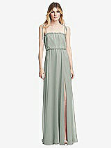Front View Thumbnail - Willow Green Skinny Tie-Shoulder Ruffle-Trimmed Blouson Maxi Dress