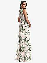 Rear View Thumbnail - Palm Beach Print Shirred Deep Plunge Neck Closed Back Chiffon Maxi Dress