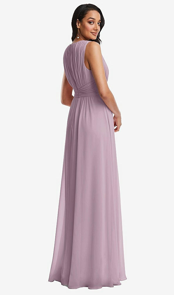 Back View - Suede Rose Shirred Deep Plunge Neck Closed Back Chiffon Maxi Dress