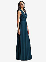 Side View Thumbnail - Atlantic Blue Shirred Deep Plunge Neck Closed Back Chiffon Maxi Dress