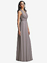 Side View Thumbnail - Cashmere Gray Shirred Deep Plunge Neck Closed Back Chiffon Maxi Dress