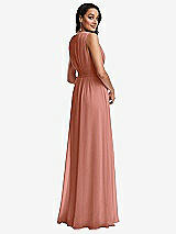 Rear View Thumbnail - Desert Rose Shirred Deep Plunge Neck Closed Back Chiffon Maxi Dress