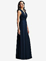 Side View Thumbnail - Midnight Navy Shirred Deep Plunge Neck Closed Back Chiffon Maxi Dress