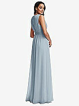Rear View Thumbnail - Mist Shirred Deep Plunge Neck Closed Back Chiffon Maxi Dress