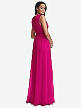 Rear View Thumbnail - Think Pink Shirred Deep Plunge Neck Closed Back Chiffon Maxi Dress
