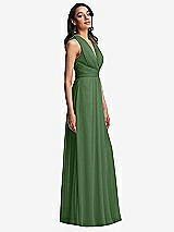 Side View Thumbnail - Vineyard Green Shirred Deep Plunge Neck Closed Back Chiffon Maxi Dress