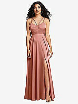 Front View Thumbnail - Desert Rose Dual Strap V-Neck Lace-Up Open-Back Maxi Dress