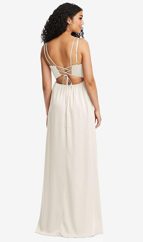 Back View - Ivory Dual Strap V-Neck Lace-Up Open-Back Maxi Dress