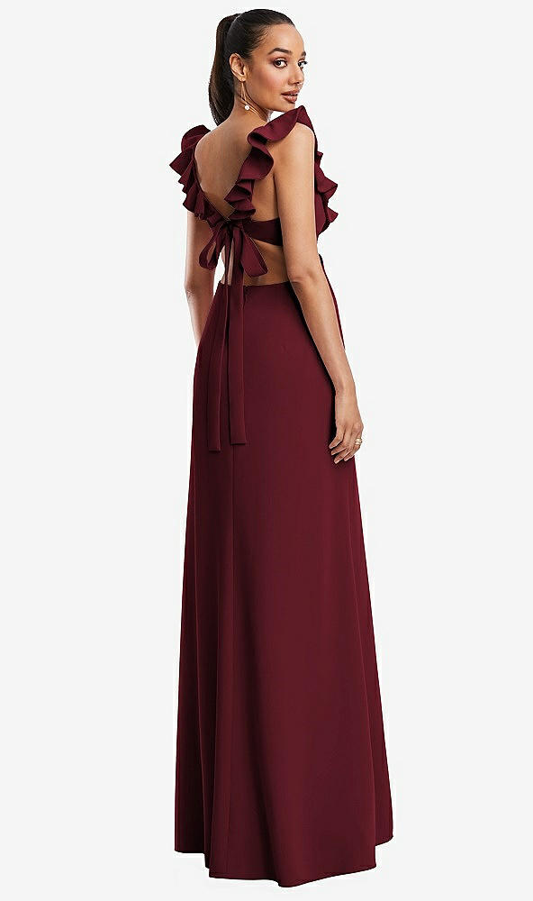Back View - Cabernet Ruffle-Trimmed Neckline Cutout Tie-Back Trumpet Gown