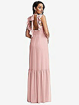 Rear View Thumbnail - Rose Tiered Ruffle Plunge Neck Open-Back Maxi Dress with Deep Ruffle Skirt