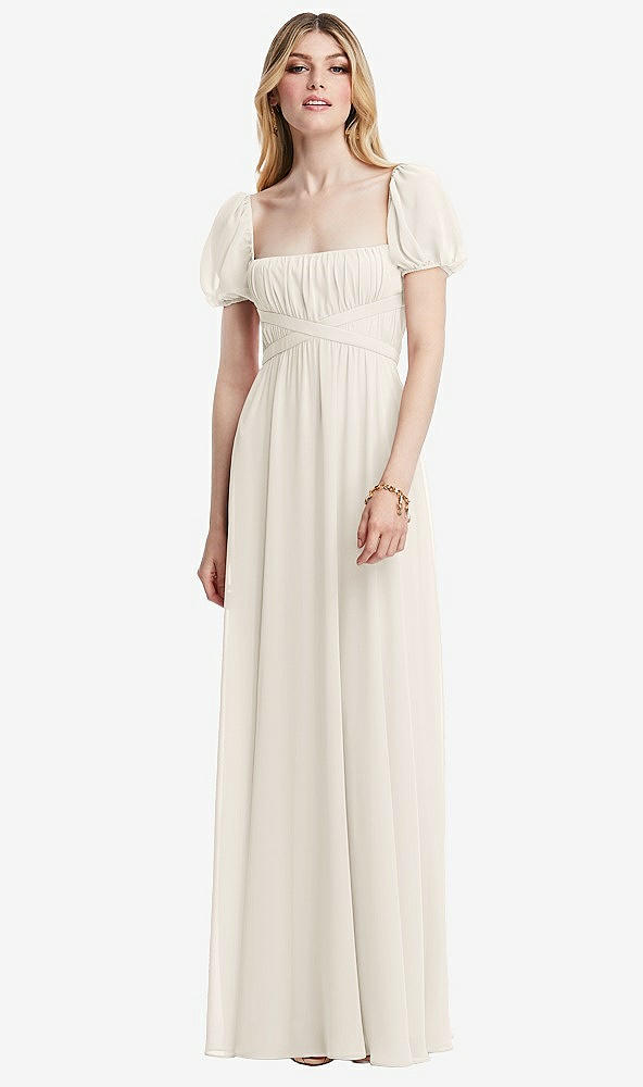 Front View - Ivory Regency Empire Waist Puff Sleeve Chiffon Maxi Dress