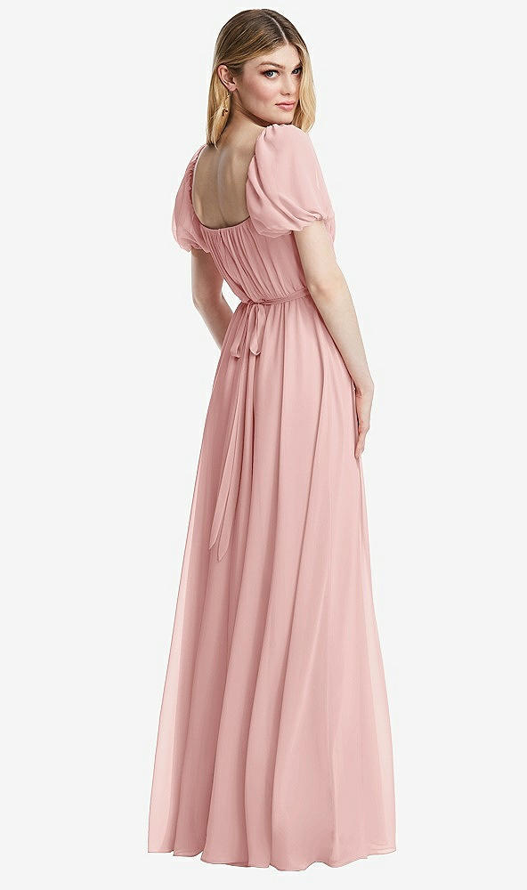 Back View - Rose Regency Empire Waist Puff Sleeve Chiffon Maxi Dress